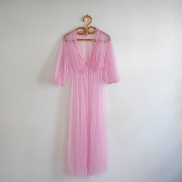 Vintage Other - Vintage Pink Sheer Chiffon Maxi Dress | Romantic Floaty Nightgown Style